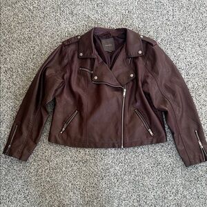 Maurices Deep Burgundy Faux Leather Moto Jacket with Silver Hardware
